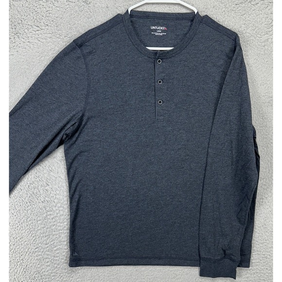 UNTUCKit Adult Mens Henley T-Shirt Large Gray Cotton Blend Long Sleeve Casual